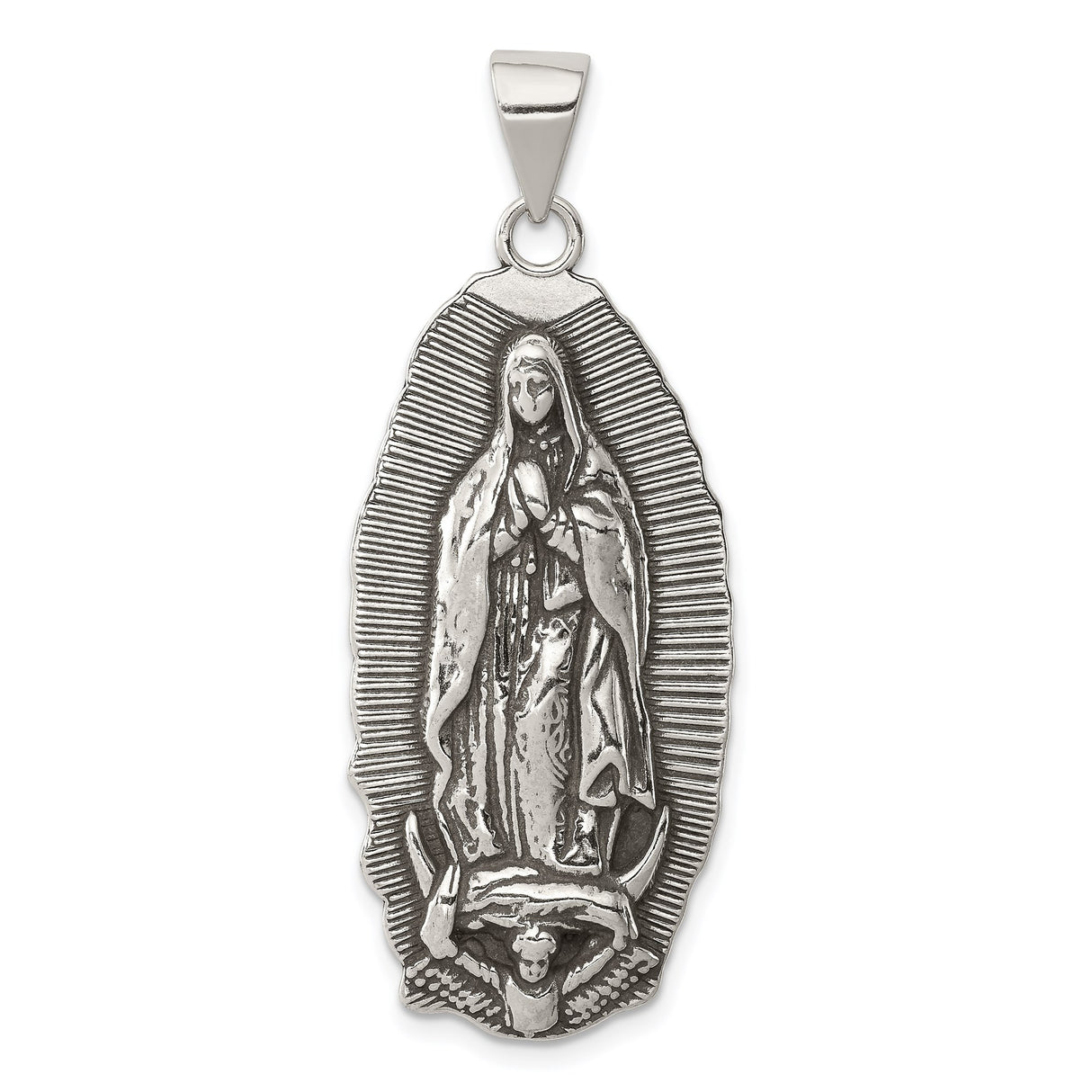 Sterling Silver Our Lady of Guadalupe Pendant, Virgin Mary Religious Medal Charm