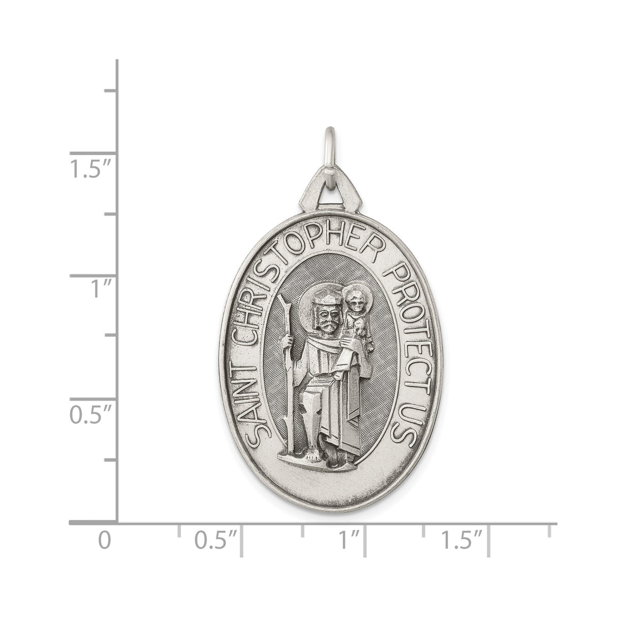 Sterling Silver Saint Christopher Oval Medal Pendant with Antiqued Finish