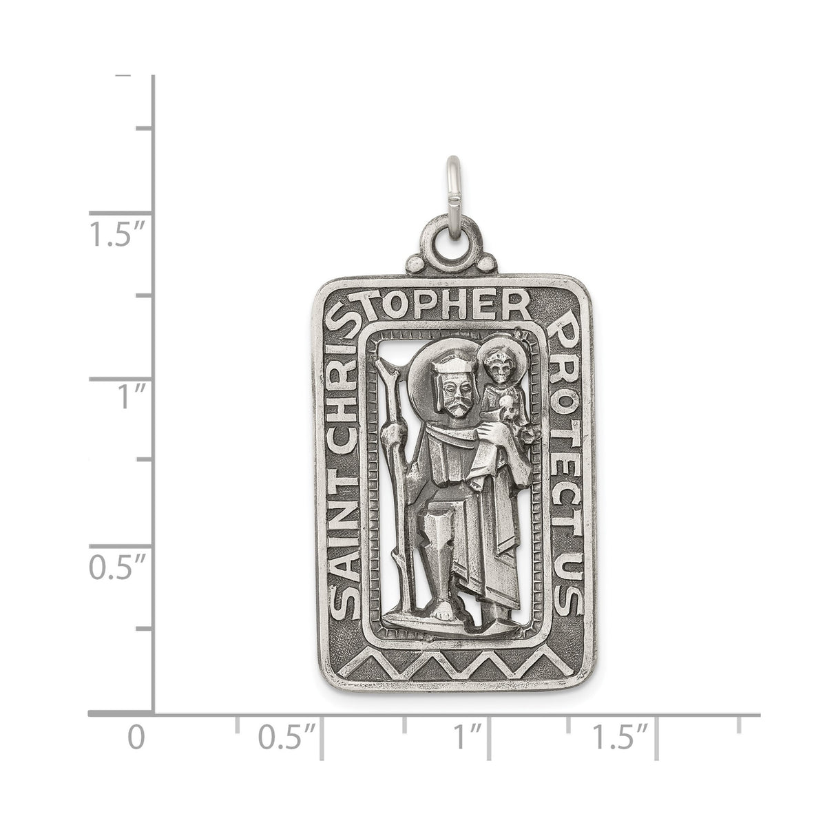 Sterling Silver Saint Christopher Travel Pendant with Satin Finish , Rectangular Religious Medal