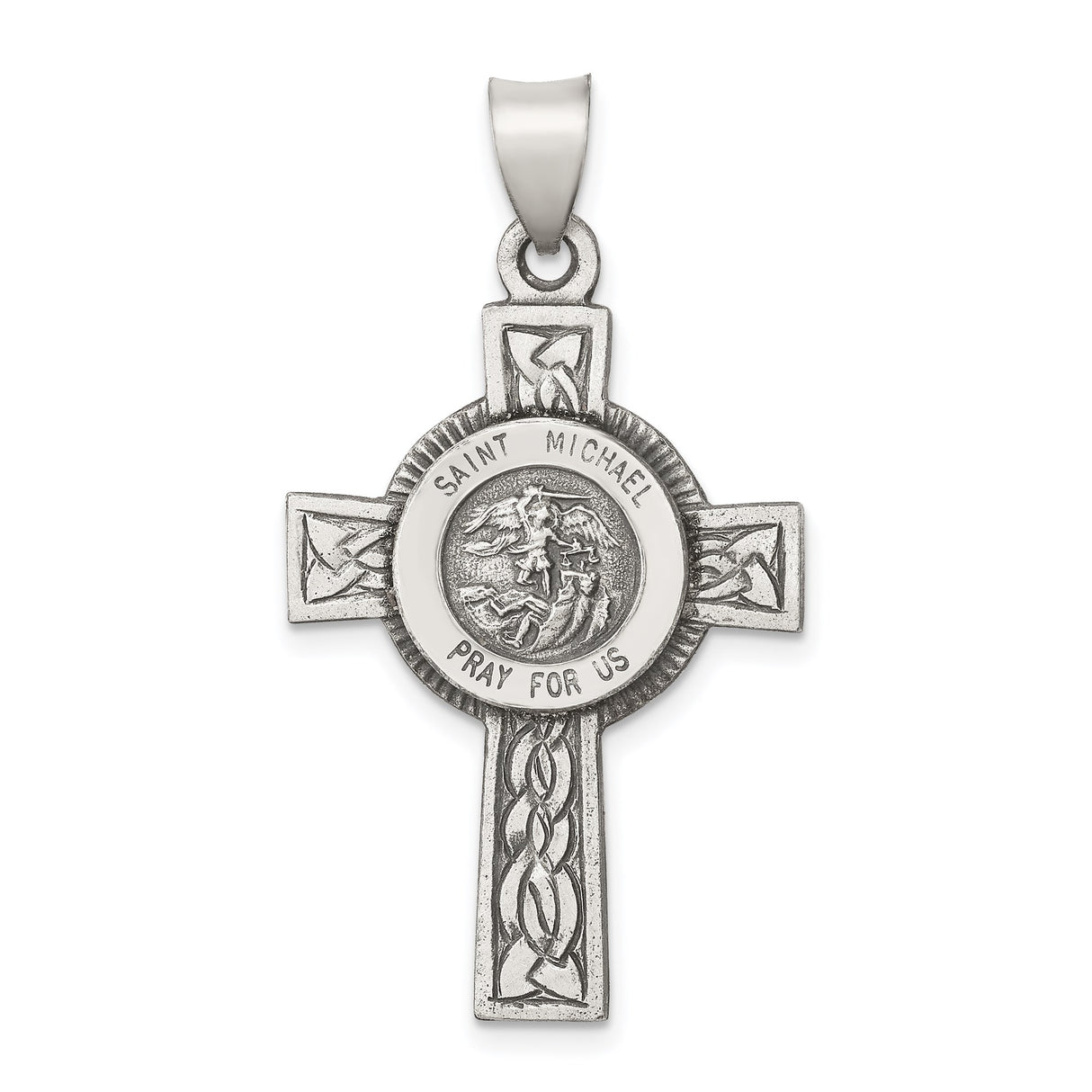 Sterling Silver Saint Michael Pendant with Celtic Cross Design for Divine Protection