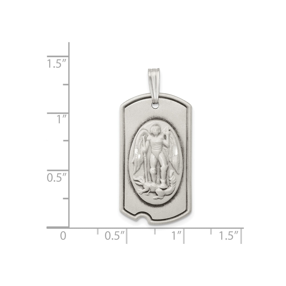 Sterling Silver Saint Michael Pendant Dog Tag with Raised Archangel Design