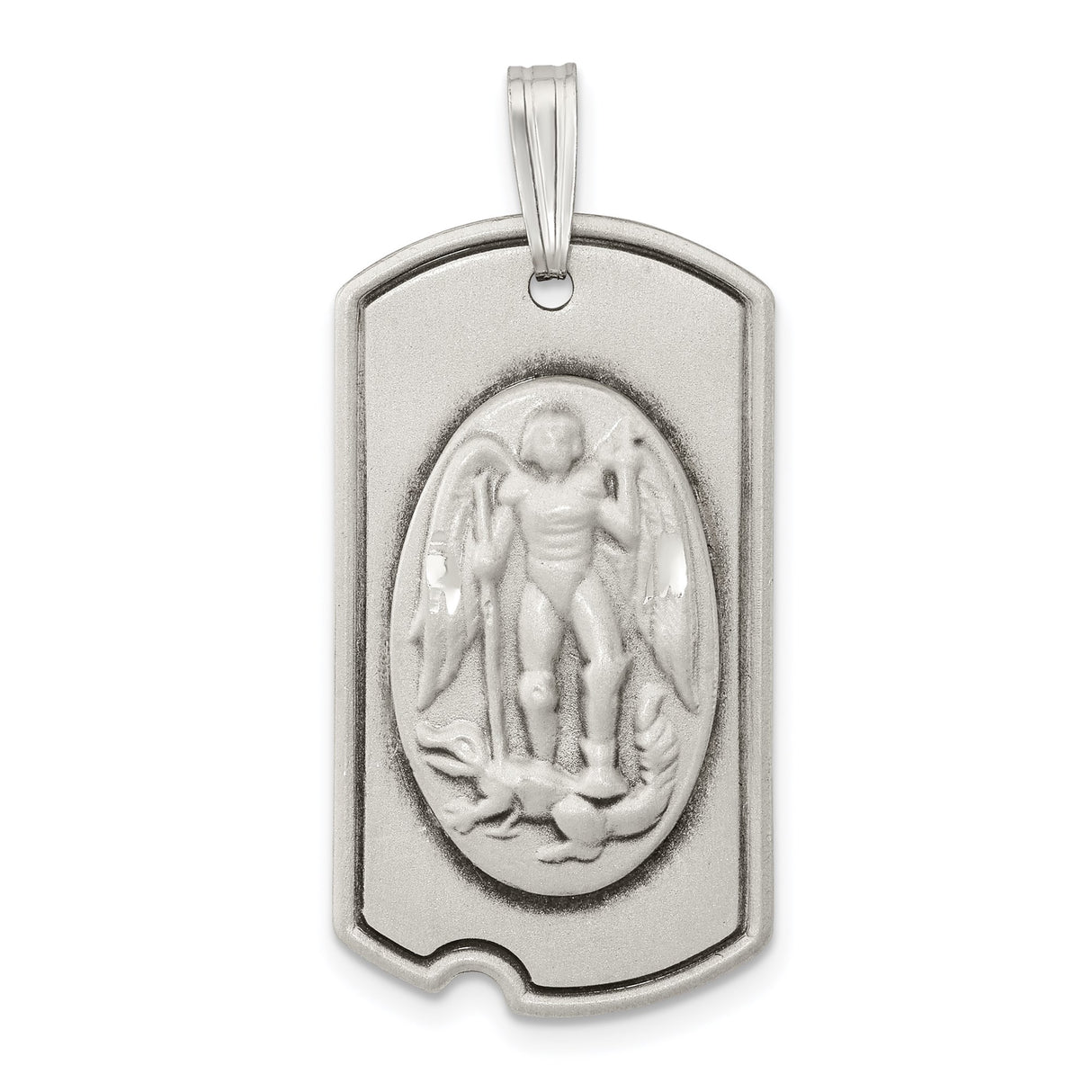 Sterling Silver Saint Michael Pendant Dog Tag with Raised Archangel Design