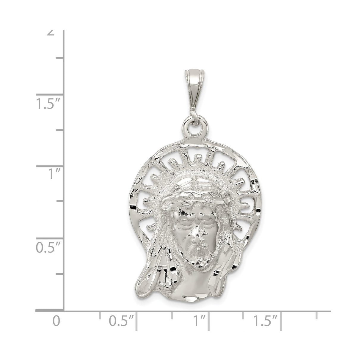Sterling Silver Jesus Face Pendant with Crown of Thorns and Radiant Halo, Christian Charm