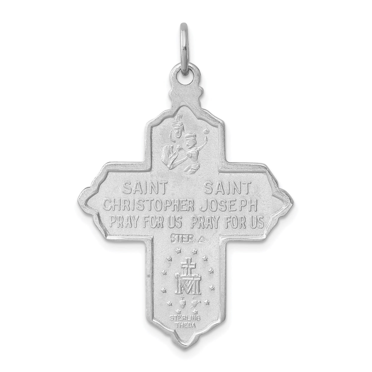 Sterling Silver Cross Pendant with Gold Accents, Leaf Details, and Miraculous Medal Symbol