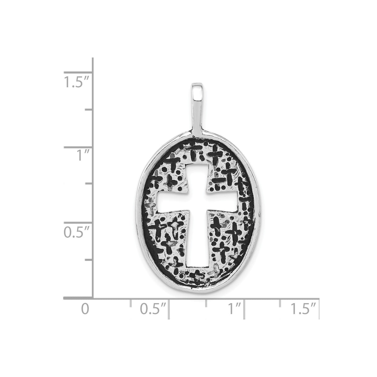 Sterling Silver Cross Pendant with Oval Cutout and Oxidized Rustic Finish