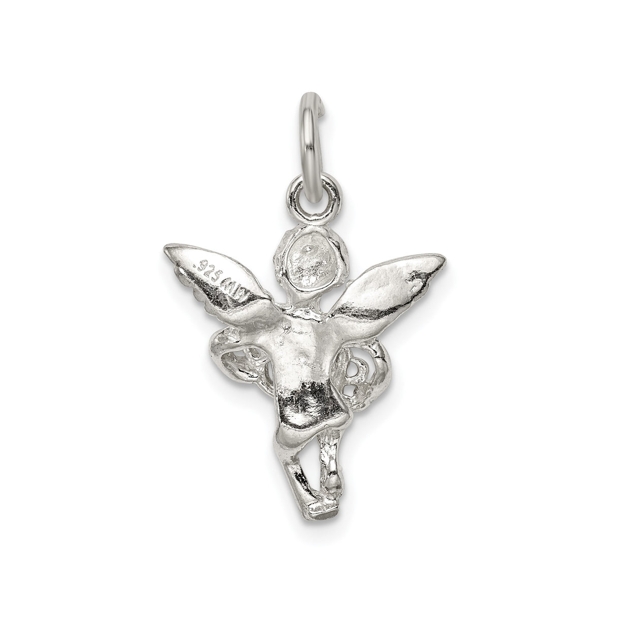 Sterling Silver Angel Pendant with Winged Cherub and Heart Inscribed with Love