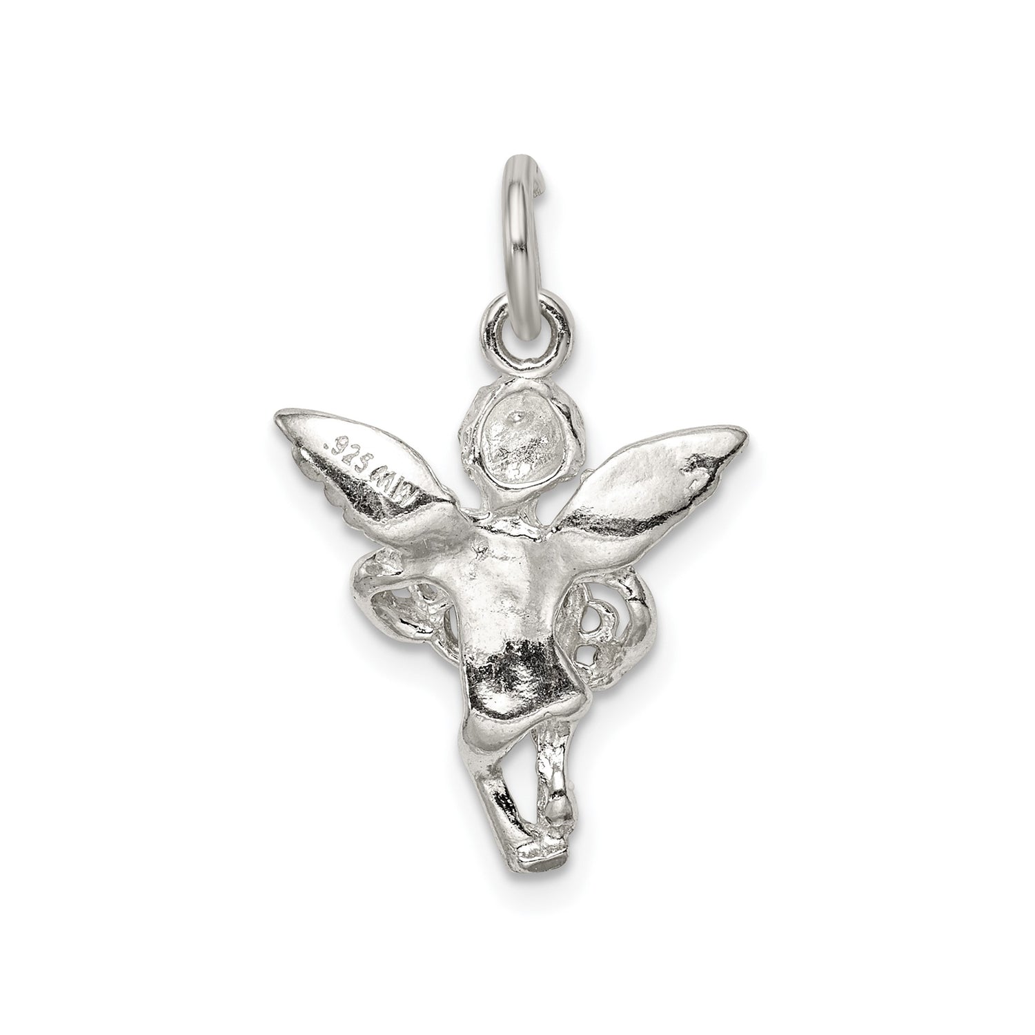 Sterling Silver Angel Pendant with Winged Cherub and Heart Inscribed with Love