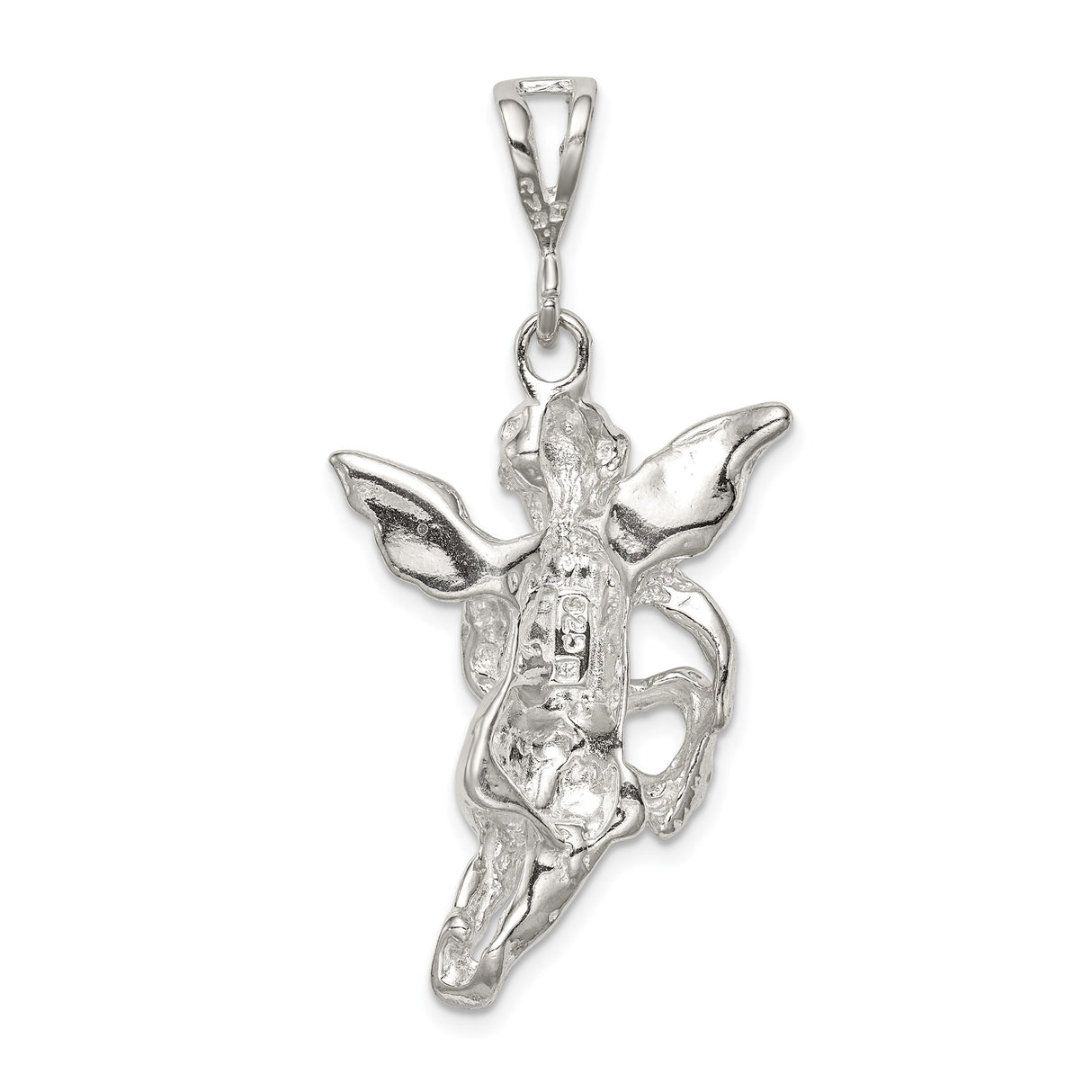 Sterling Silver Angel Pendant with Winged Cherub Holding Heart, Religious Jewelry for Women or Unisex Wear