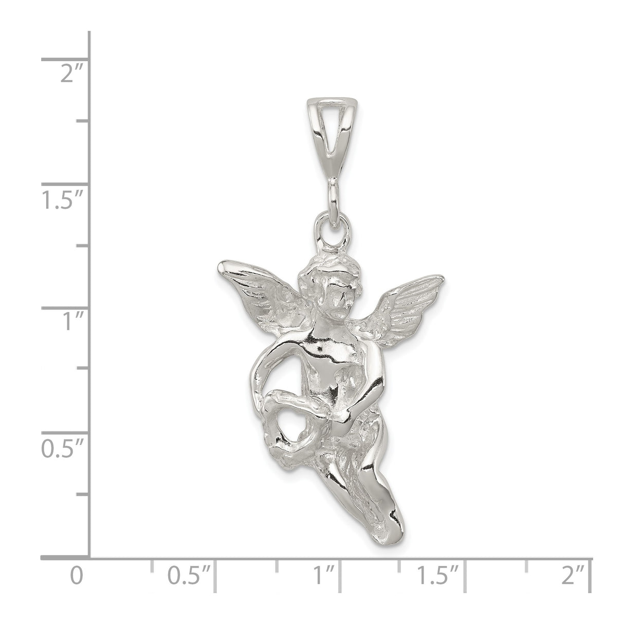Sterling Silver Angel Pendant with Winged Cherub Holding Heart, Religious Jewelry for Women or Unisex Wear