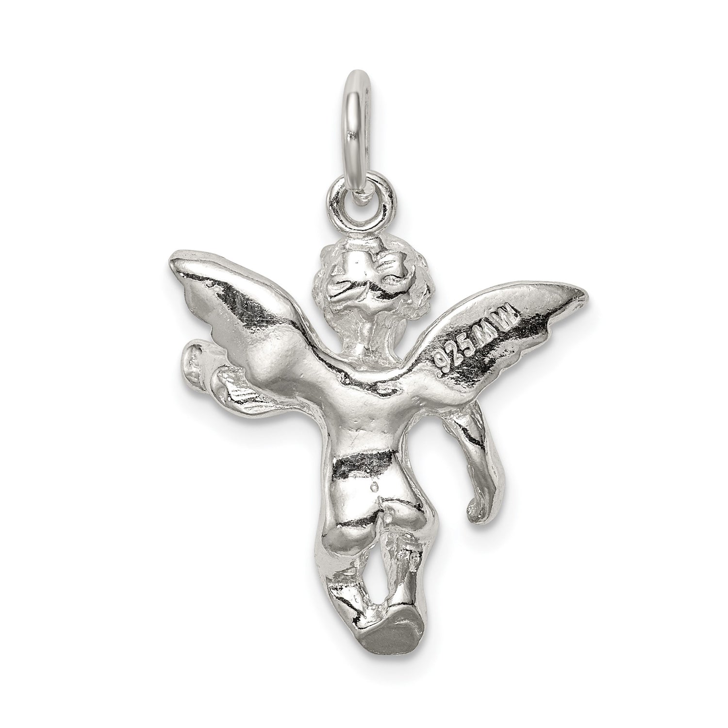 Sterling Silver Angel Pendant with 3D Winged Cherub, Religious Christian Jewelry for Women