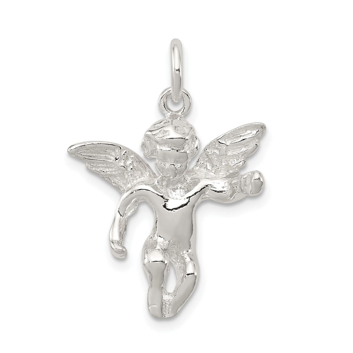 Sterling Silver Angel Pendant with 3D Winged Cherub, Religious Christian Jewelry for Women