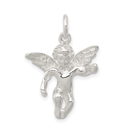 Sterling Silver Angel Pendant with 3D Winged Cherub, Religious Christian Jewelry for Women