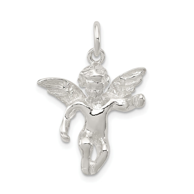 Sterling Silver Angel Pendant with 3D Winged Cherub, Religious Christian Jewelry for Women