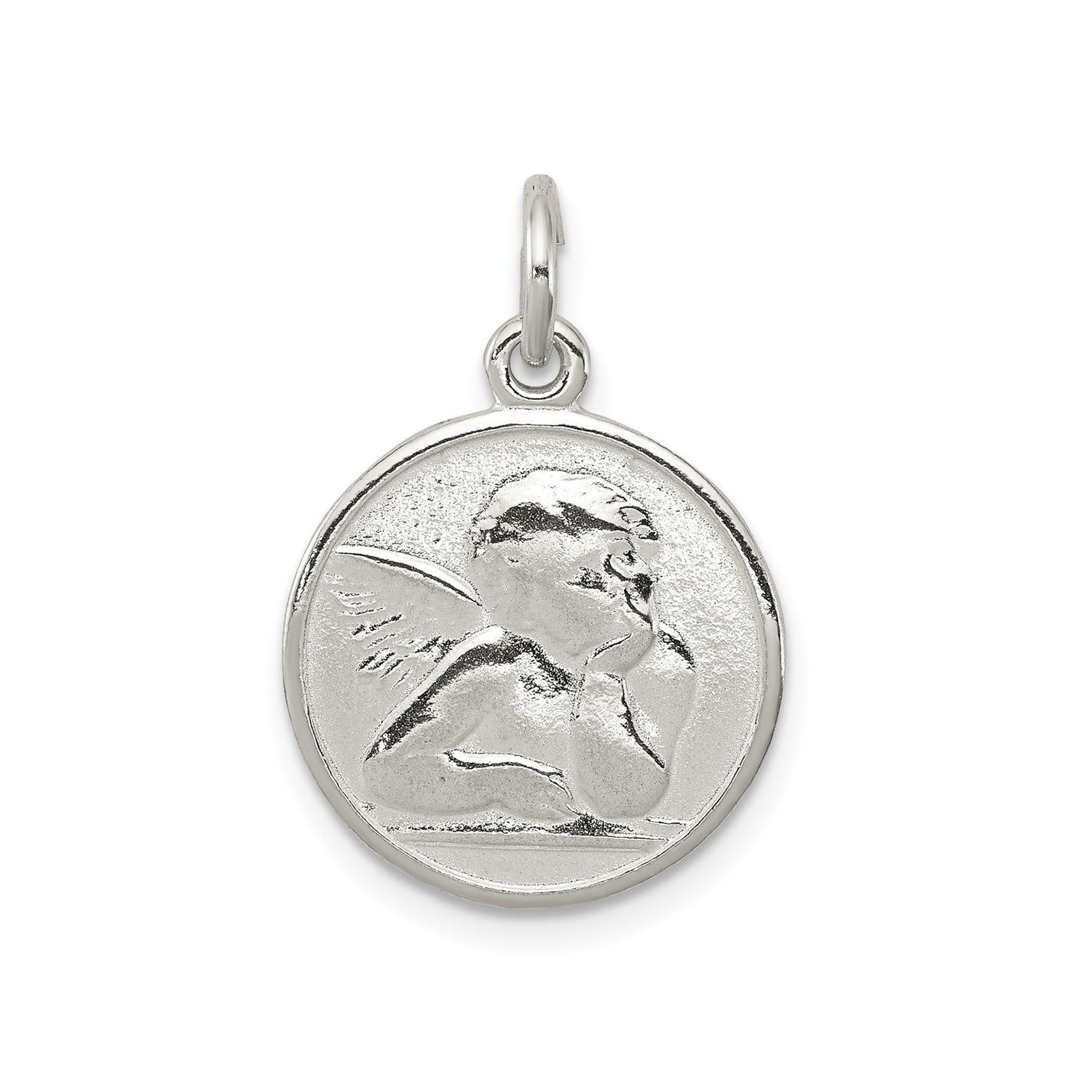 Sterling Silver Angel Pendant with Detailed Cherub Design, Religious Charm for Women