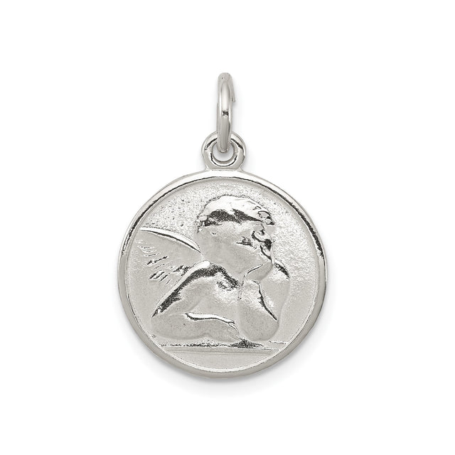 Sterling Silver Angel Pendant with Detailed Cherub Design, Religious Charm for Women