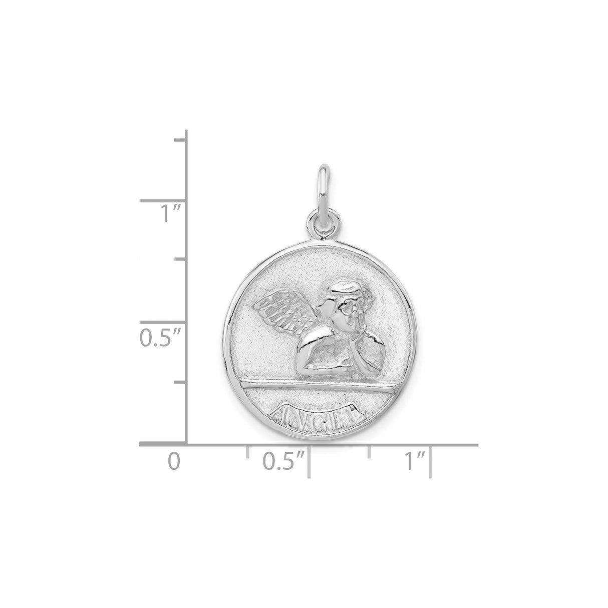 Sterling Silver Angel Pendant with Raised Cherub Design, Round Medallion Charm