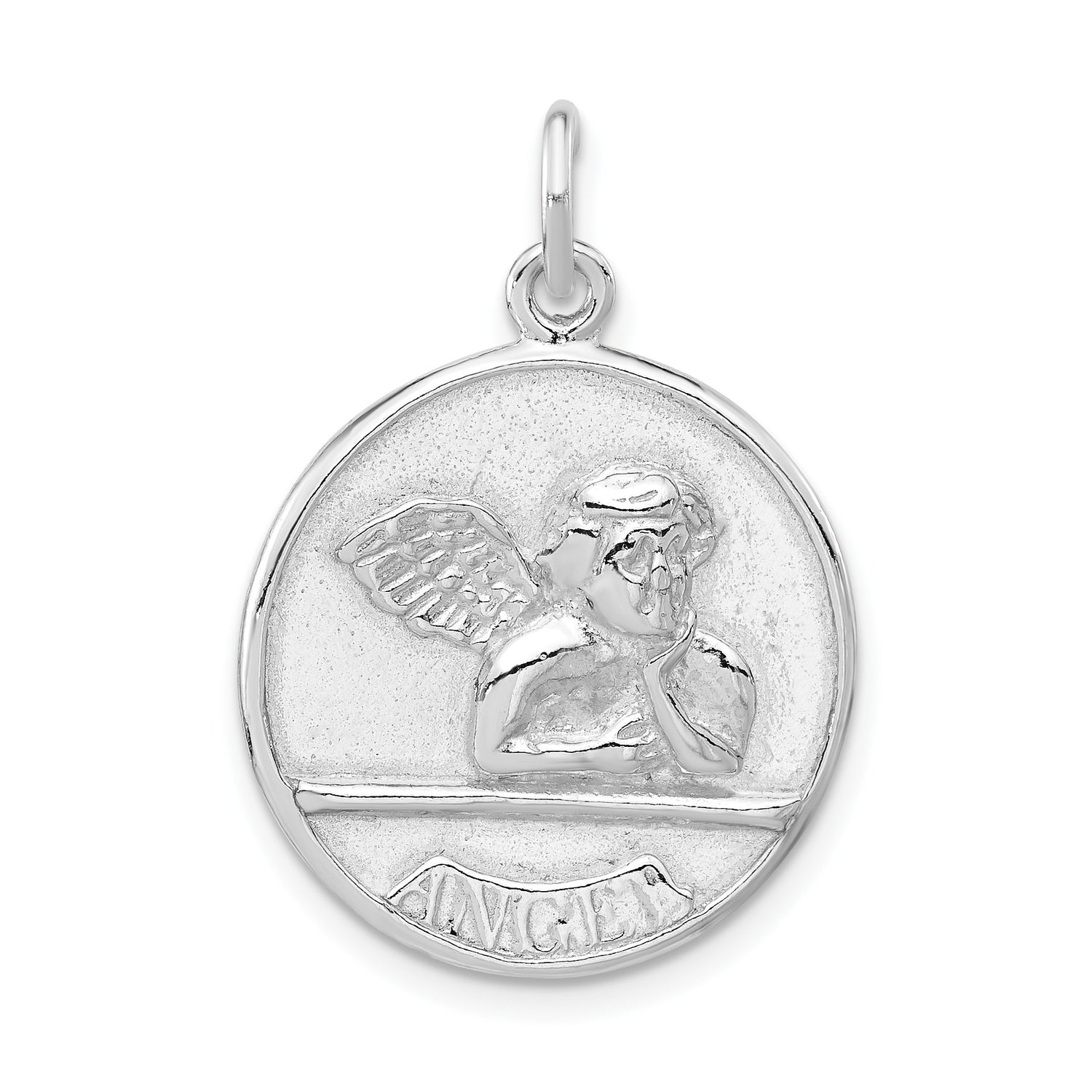 Sterling Silver Angel Pendant with Raised Cherub Design, Round Medallion Charm