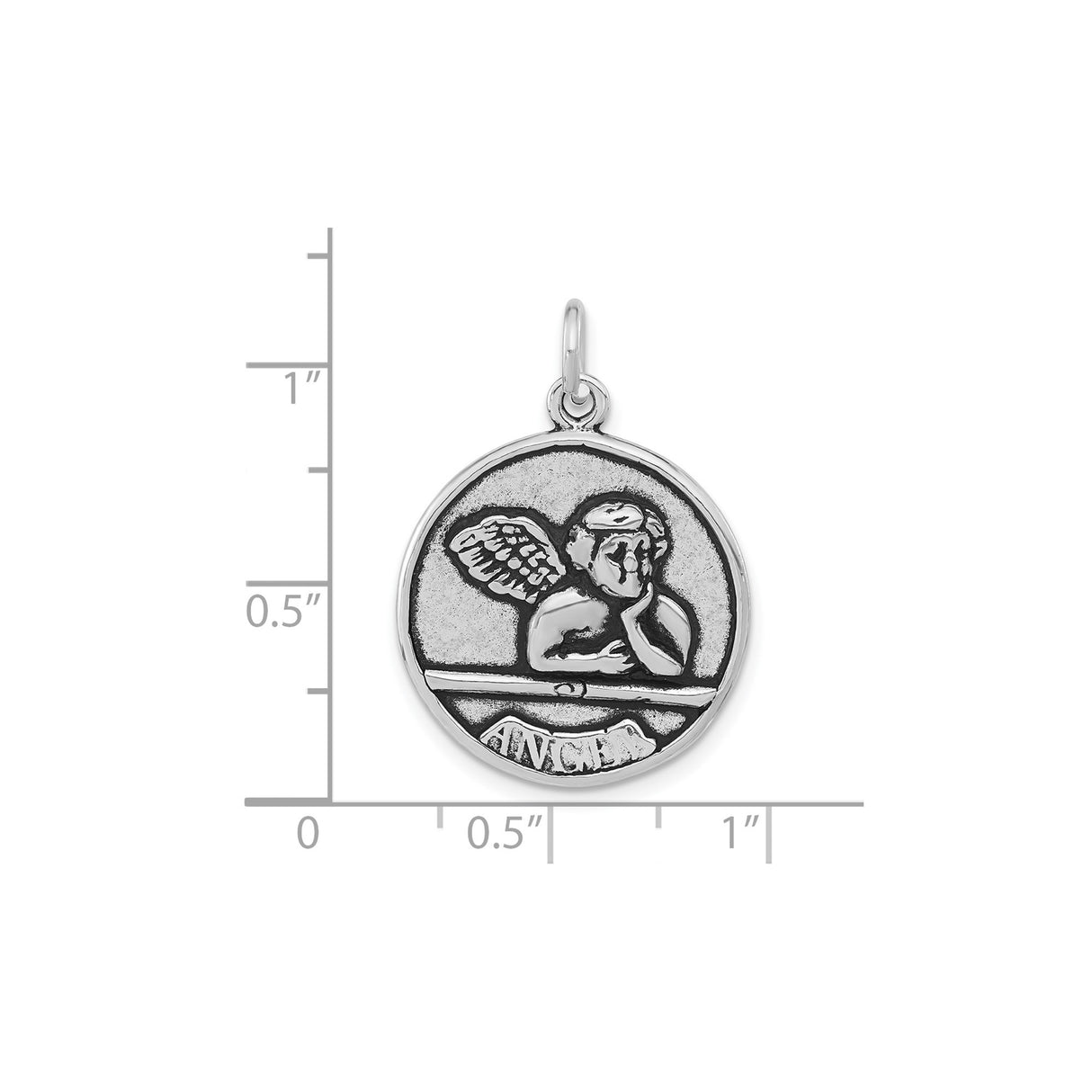 Sterling Silver Angel Pendant with Detailed Wings and ANGEL Inscription