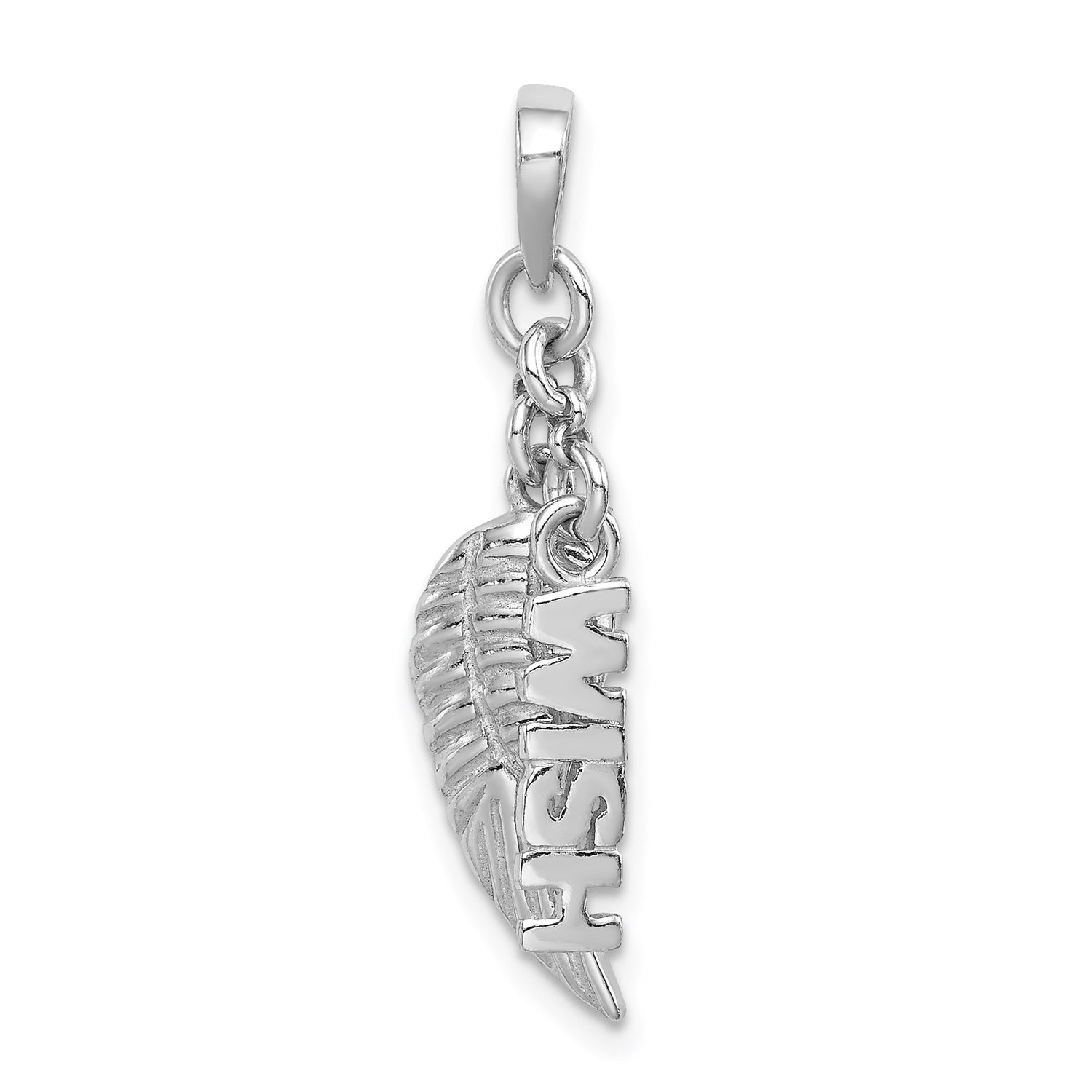 Sterling Silver Pendant with Angel Wing and Vertical Wish Tag, Inspirational Faith Jewelry
