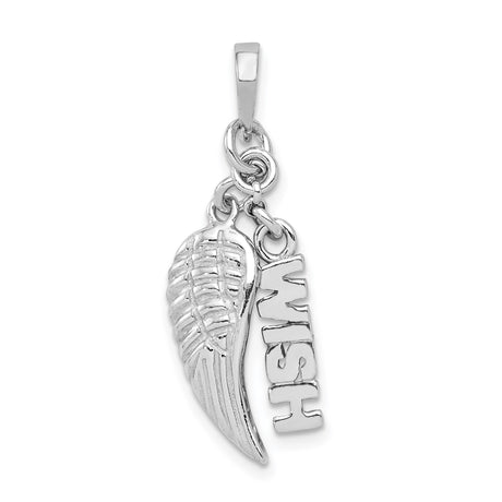 Sterling Silver Pendant with Angel Wing and Vertical Wish Tag, Inspirational Faith Jewelry