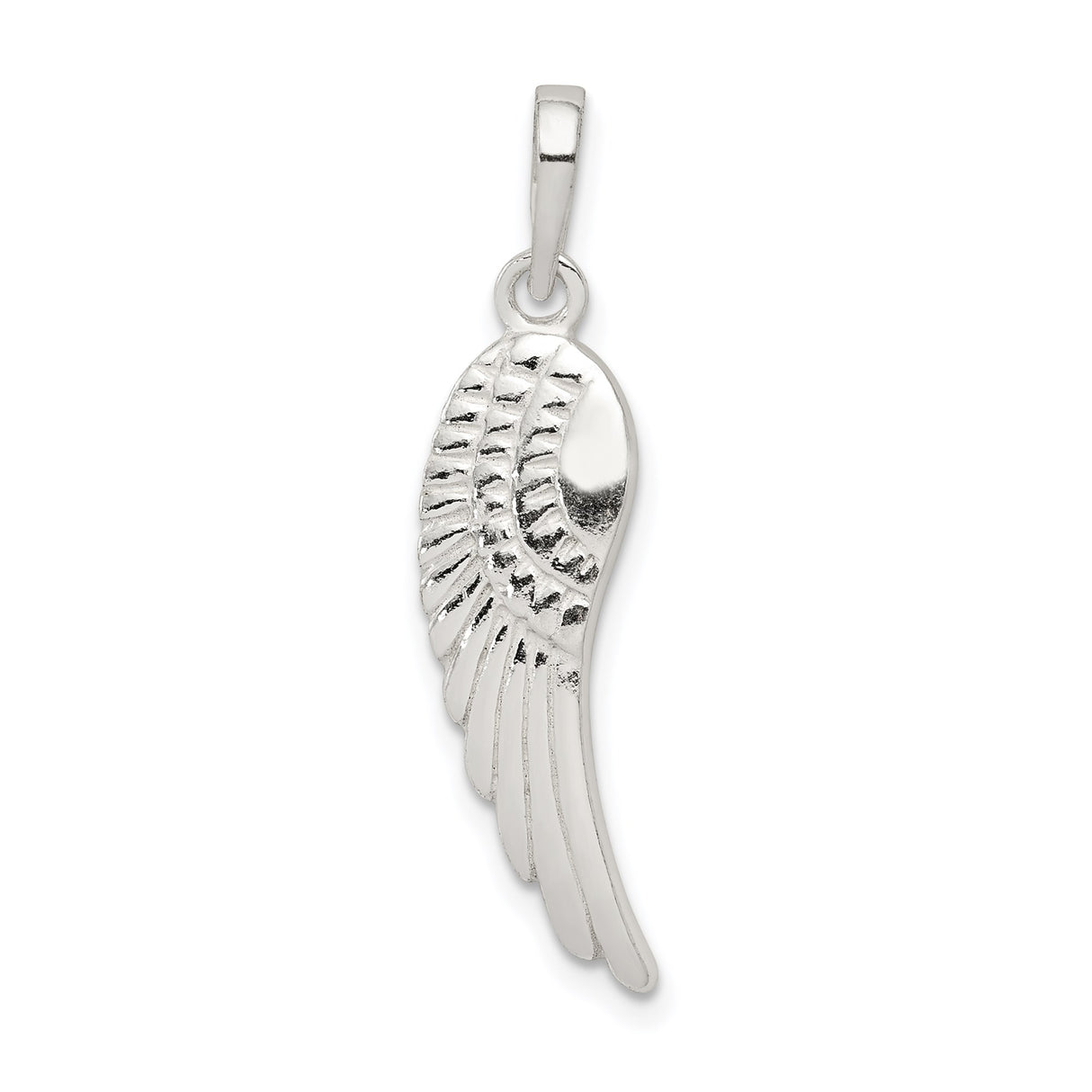 Sterling Silver Angel Wing Pendant with Feather Engraving, Spiritual Christian Remembrance Jewelry