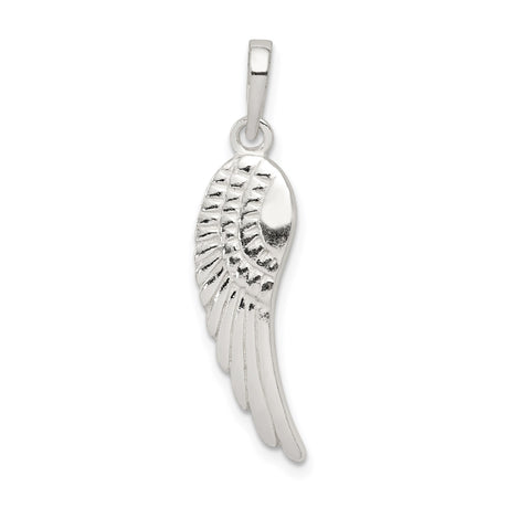 Sterling Silver Angel Wing Pendant with Feather Engraving, Spiritual Christian Remembrance Jewelry