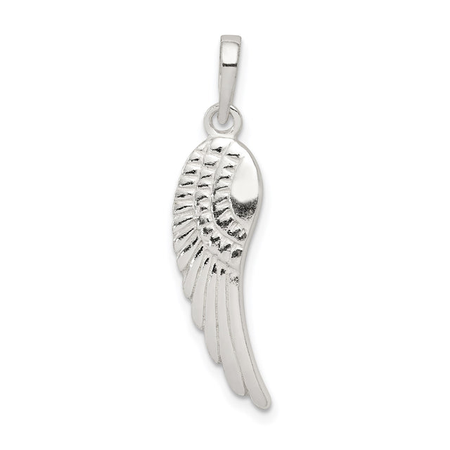 Sterling Silver Angel Wing Pendant with Feather Engraving, Spiritual Christian Remembrance Jewelry