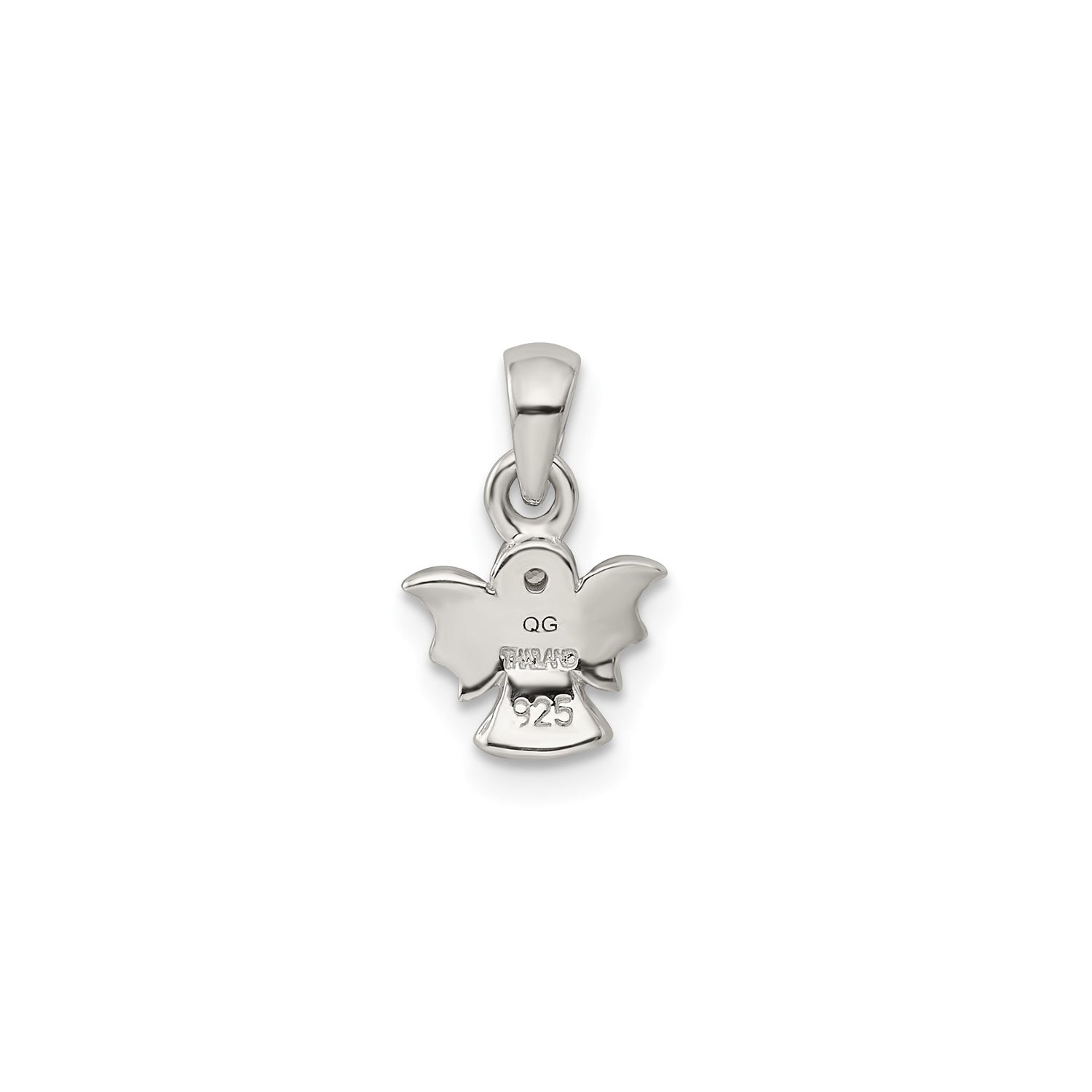 Sterling Silver Angel Pendant with Cubic Zirconia, Polished and Satin Finish, Christian Jewelry