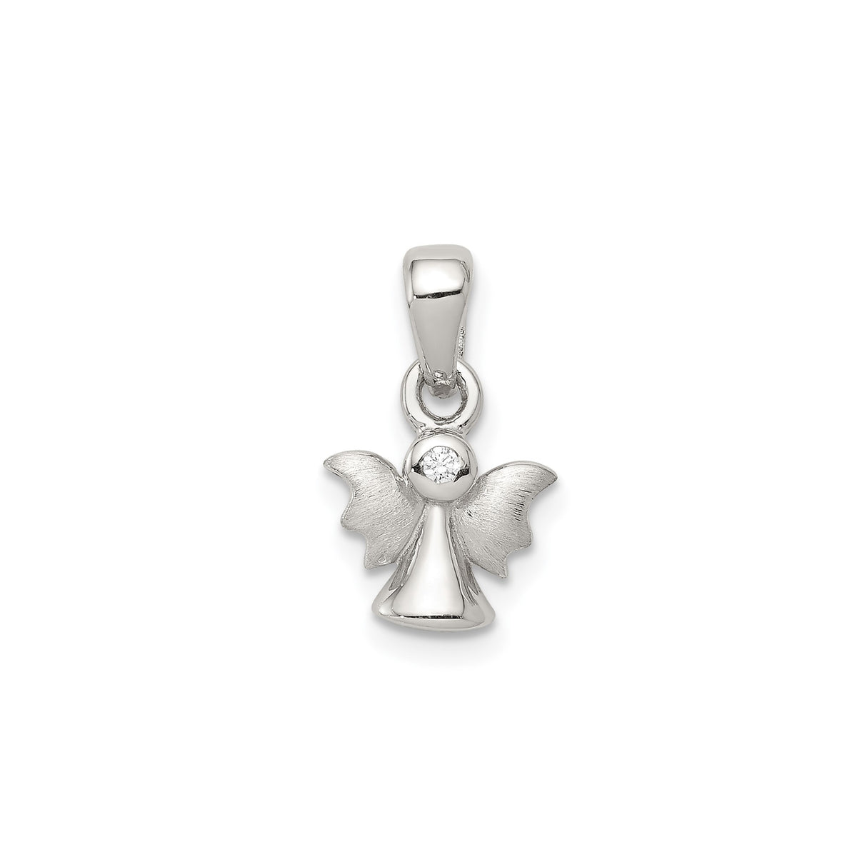 Sterling Silver Angel Pendant with Cubic Zirconia, Polished and Satin Finish, Christian Jewelry