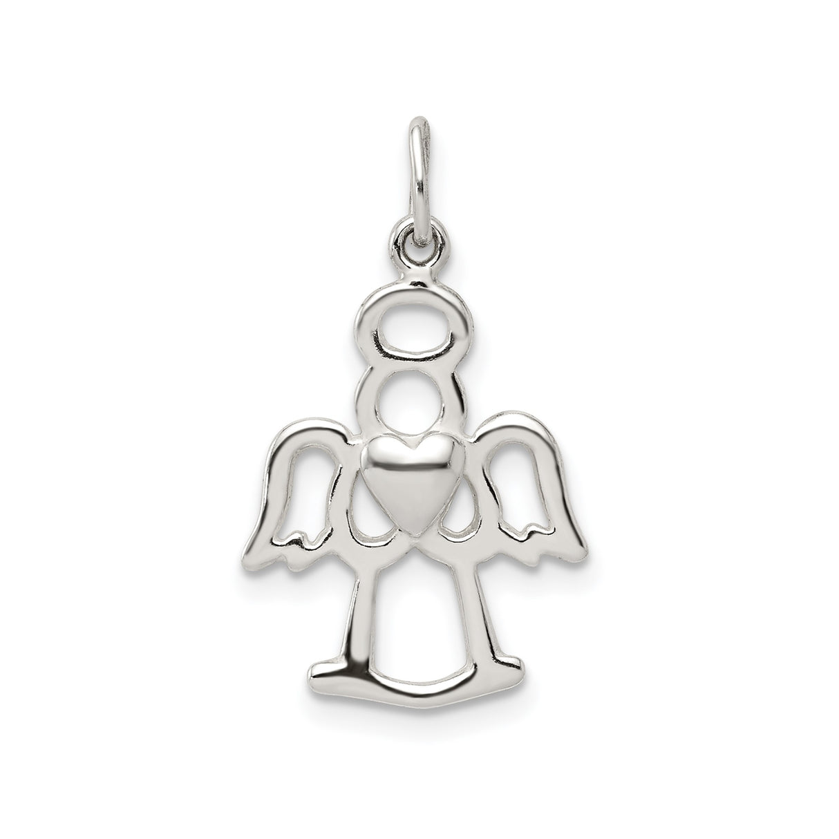 Sterling Silver Angel Pendant with Halo and Heart Center, Christian Faith Jewelry
