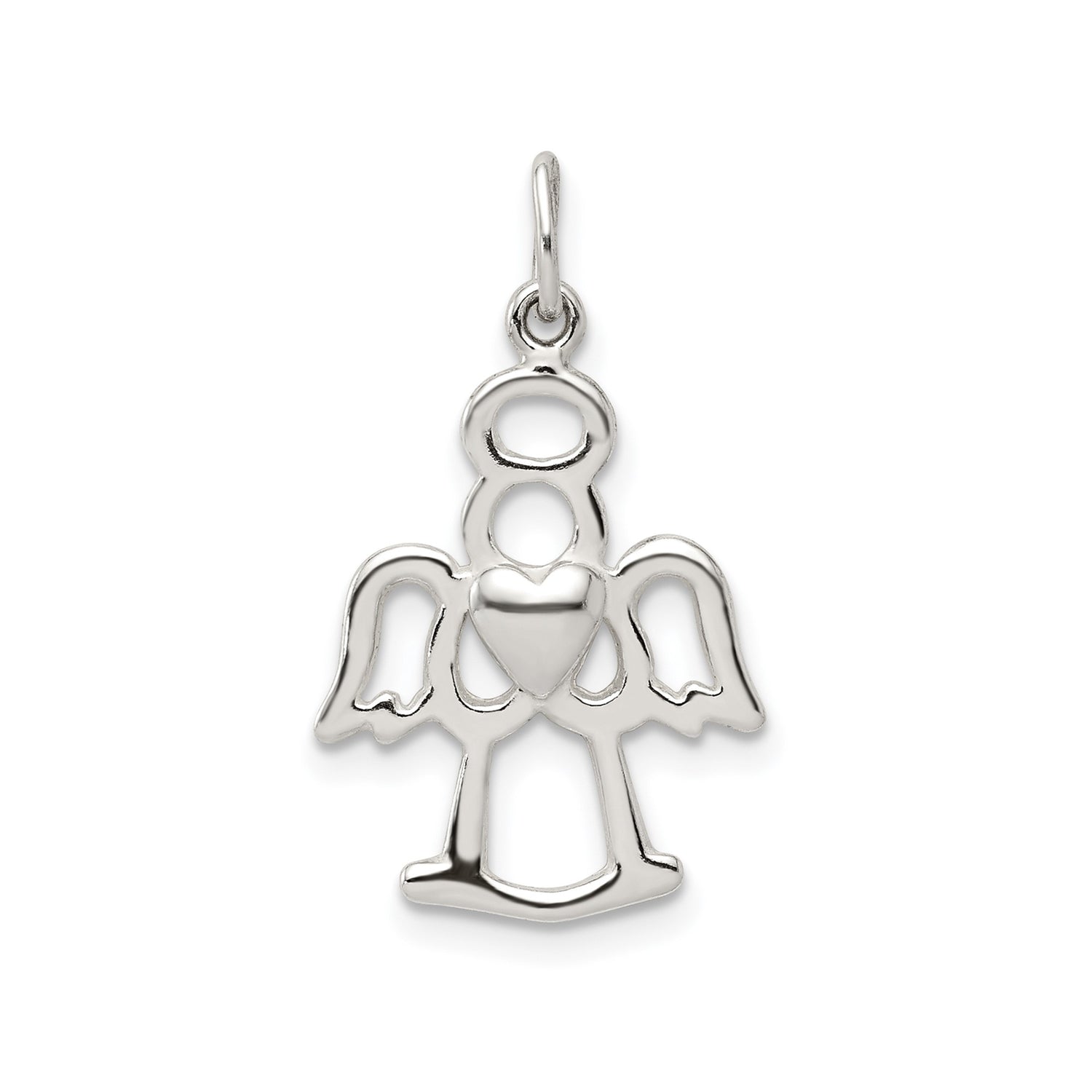 Sterling Silver Angel Pendant with Halo and Heart Center, Christian Faith Jewelry