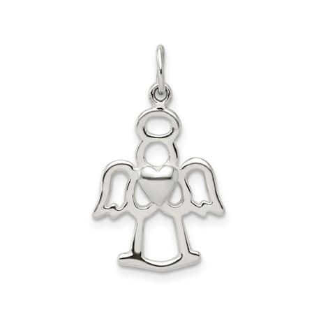 Sterling Silver Angel Pendant with Halo and Heart Center, Christian Faith Jewelry