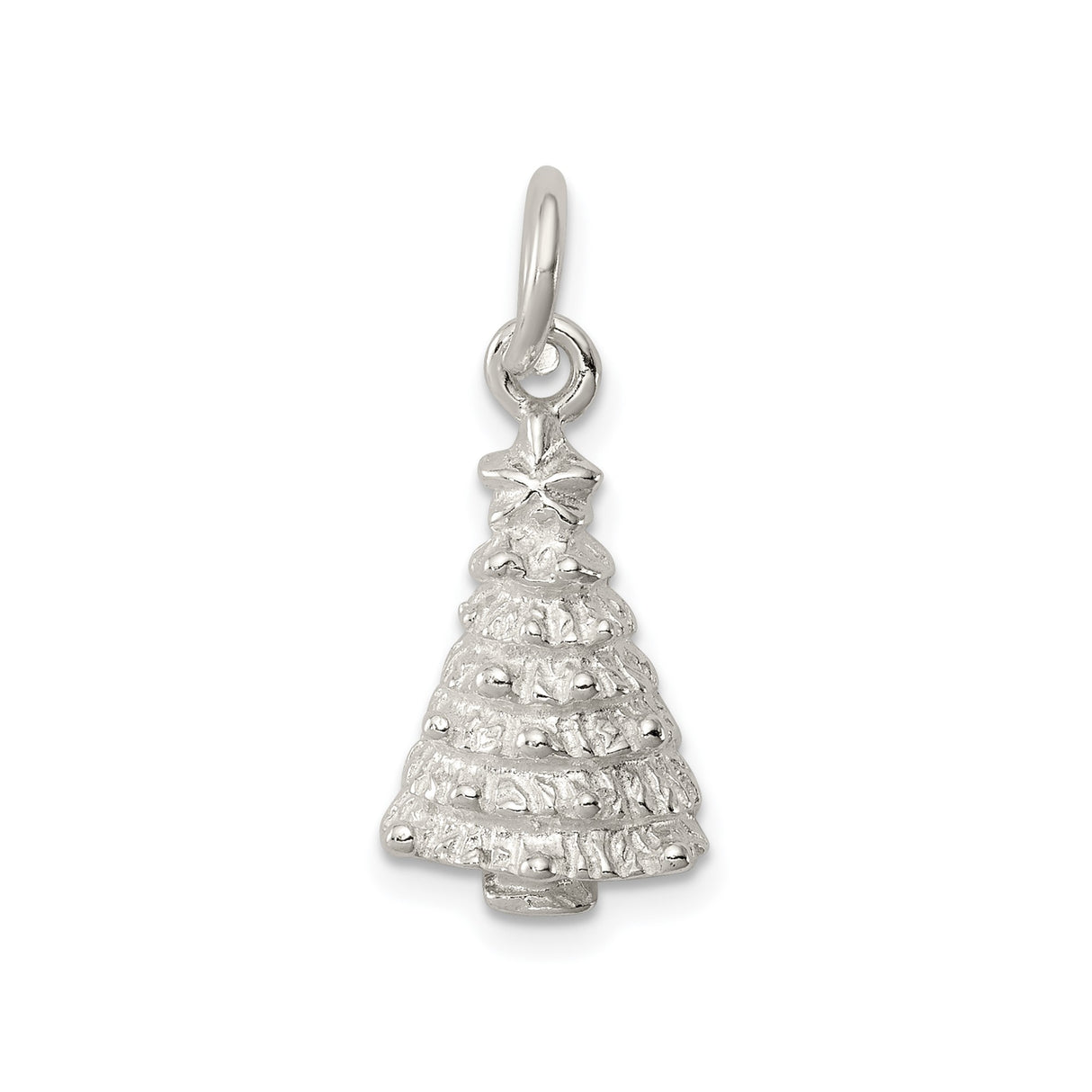 Sterling Silver Christmas Tree Pendant Charm with Star, Festive Holiday Jewelry