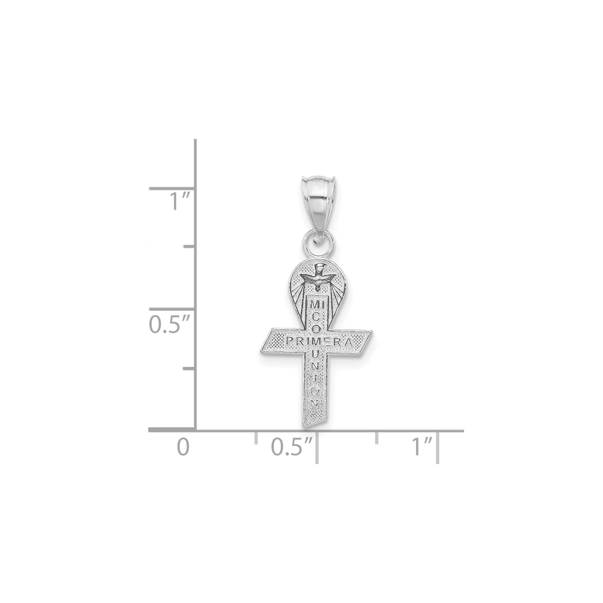 Sterling Silver Cross Pendant with Dove, Mi Primera Comunion Engraving, Catholic Religious Jewelry