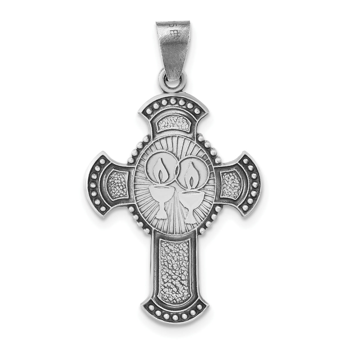 Sterling Silver Cross Pendant with Brushed and Antiqued Finish, Religious Design for Men and Women