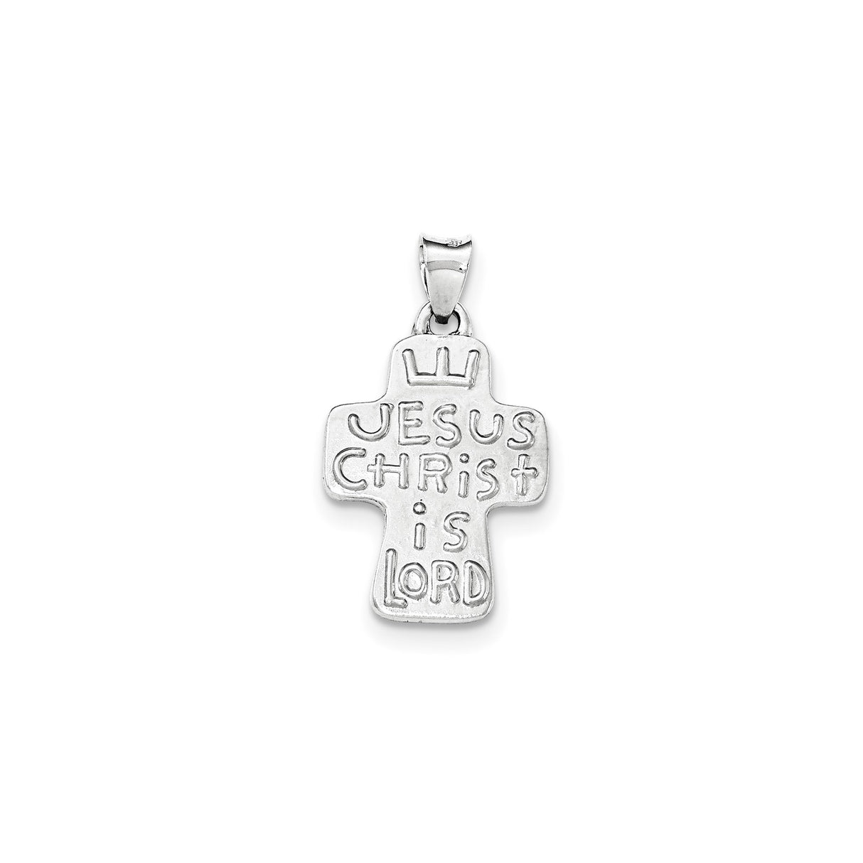 Sterling Silver Cross Pendant with Textured Finish and Crown Engraving , Christian Jewelry for Men and Women