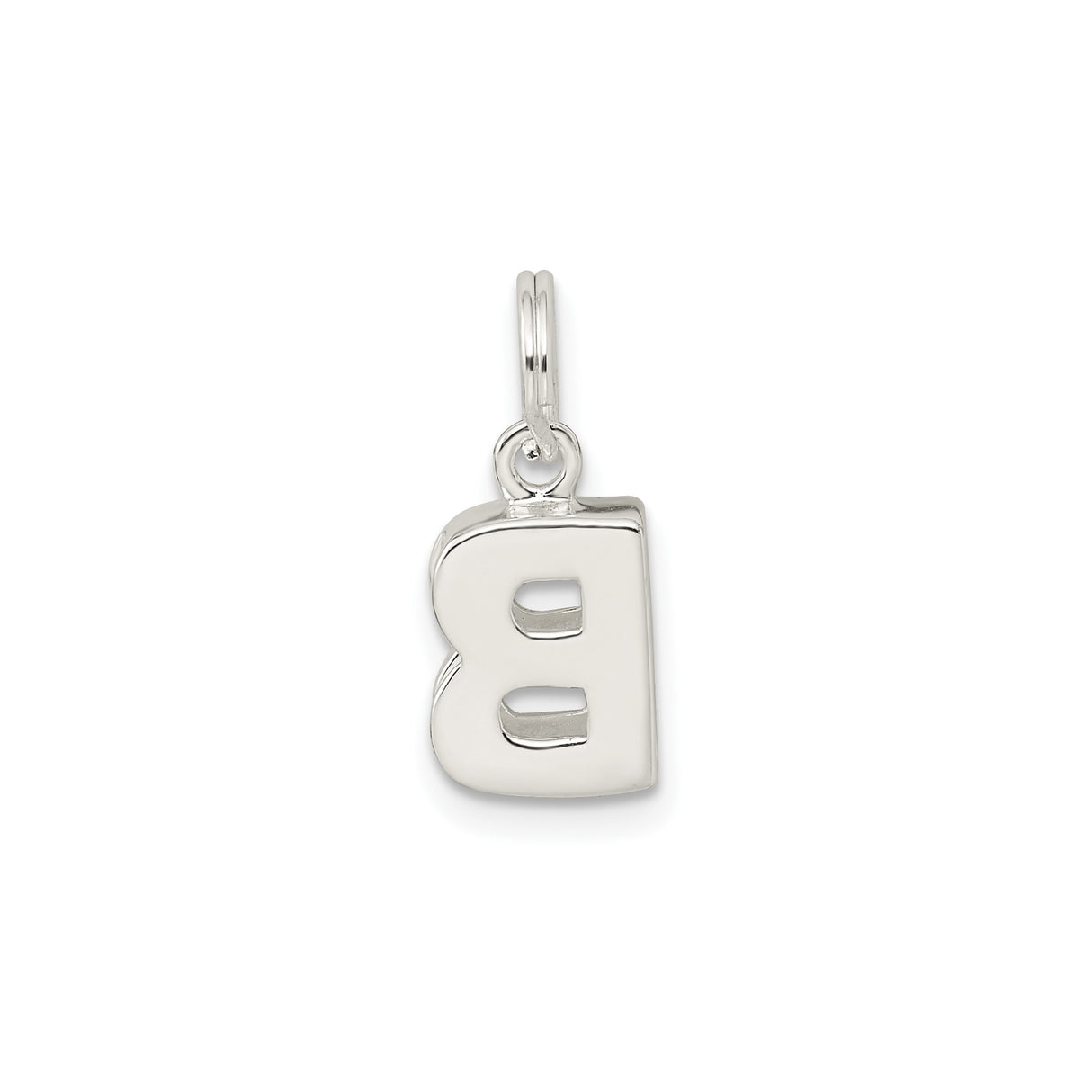 Sterling Silver Letter B Charm Pendant, Polished Block Initial, Unisex or Womens Jewelry