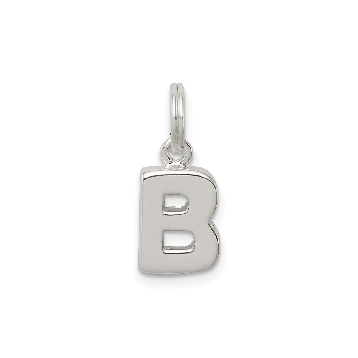 Sterling Silver Letter B Charm Pendant, Polished Block Initial, Unisex or Womens Jewelry