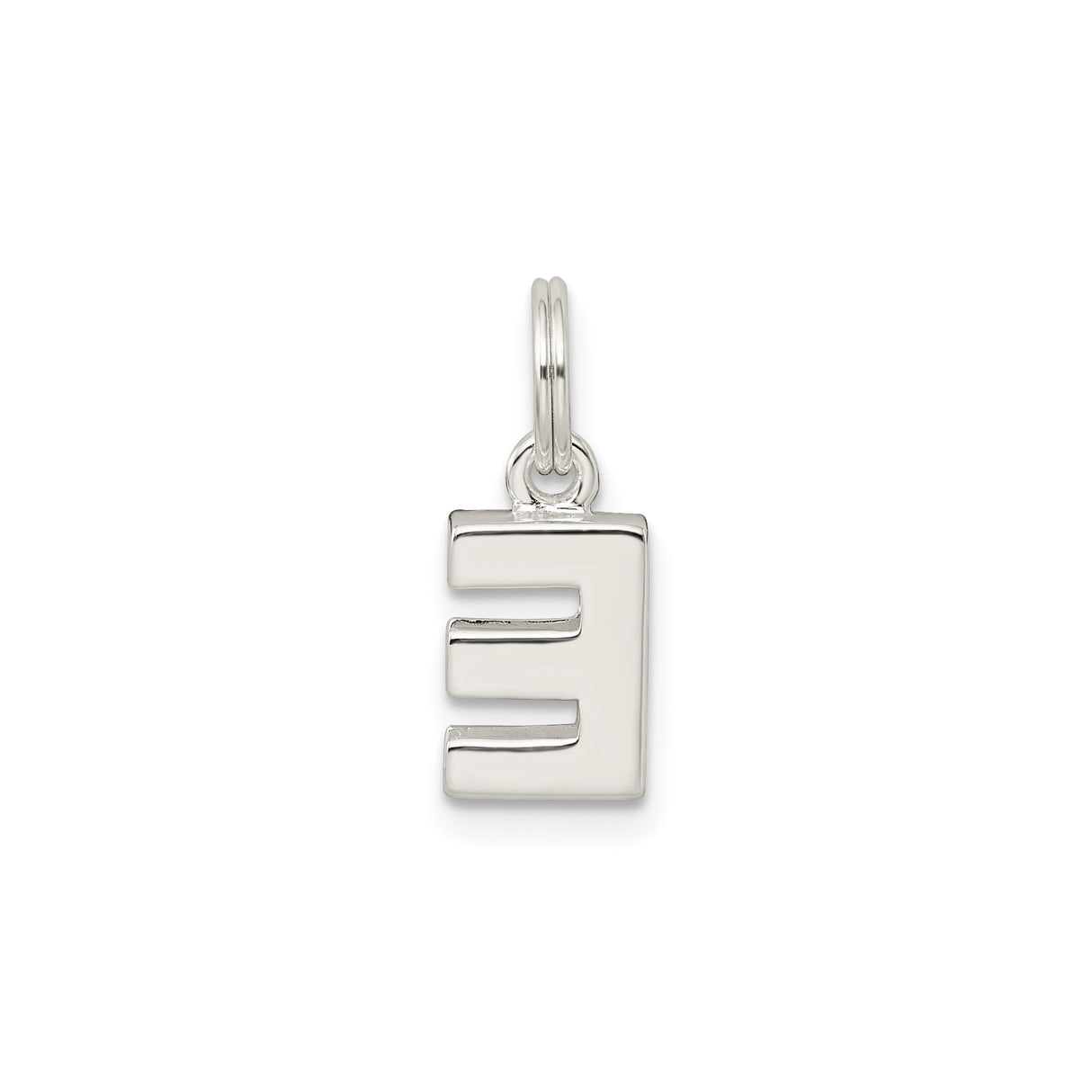 Sterling Silver Initial E Pendant, Polished Block Letter Charm for Necklace or Bracelet