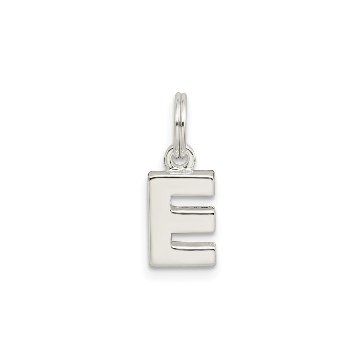 Sterling Silver Initial E Pendant, Polished Block Letter Charm for Necklace or Bracelet