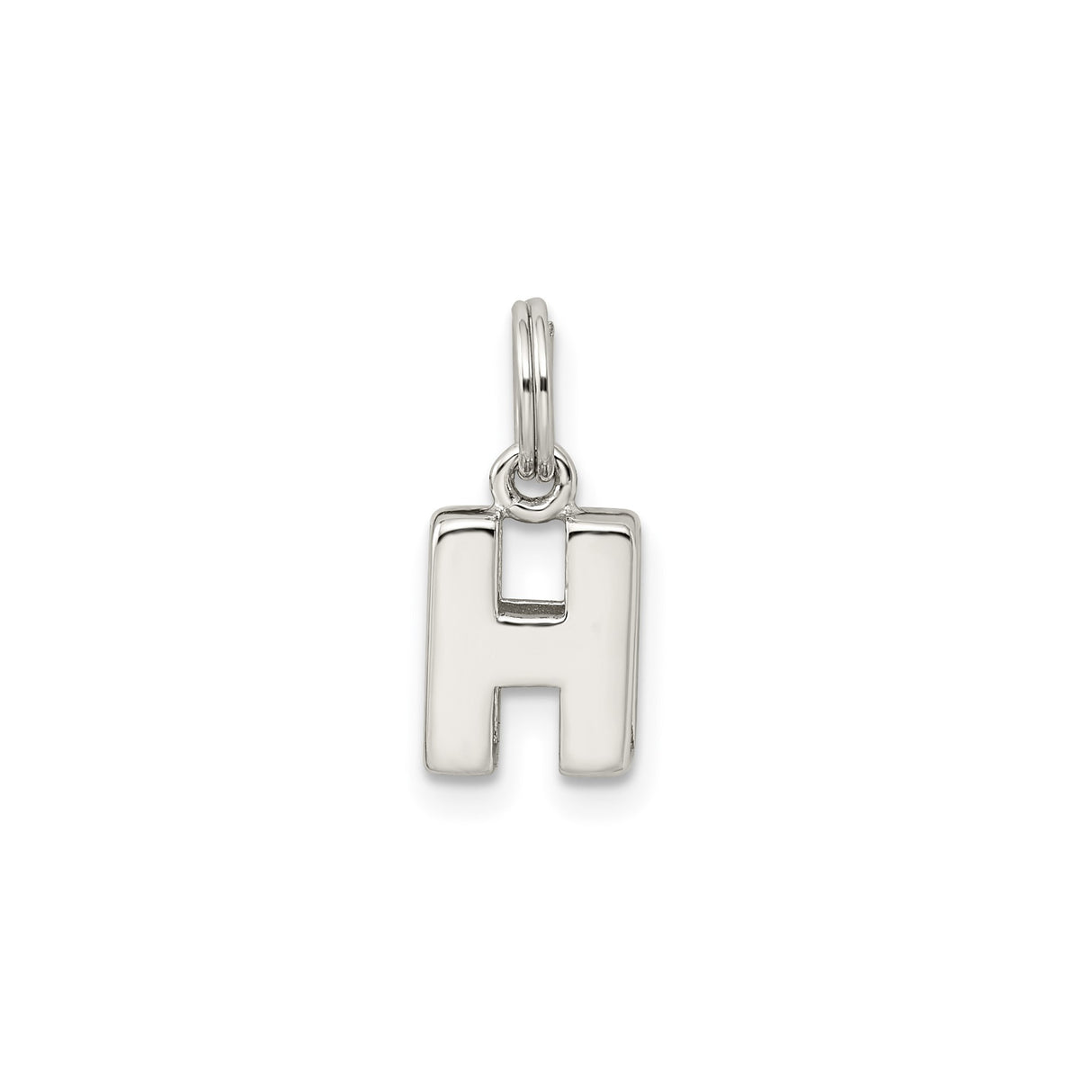 Sterling Silver Pendant Charm with Polished Block Letter H Initial Design