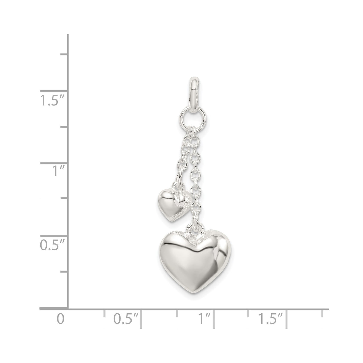 Sterling Silver Heart Dangle Pendant with Polished Double Hearts on Delicate Chains