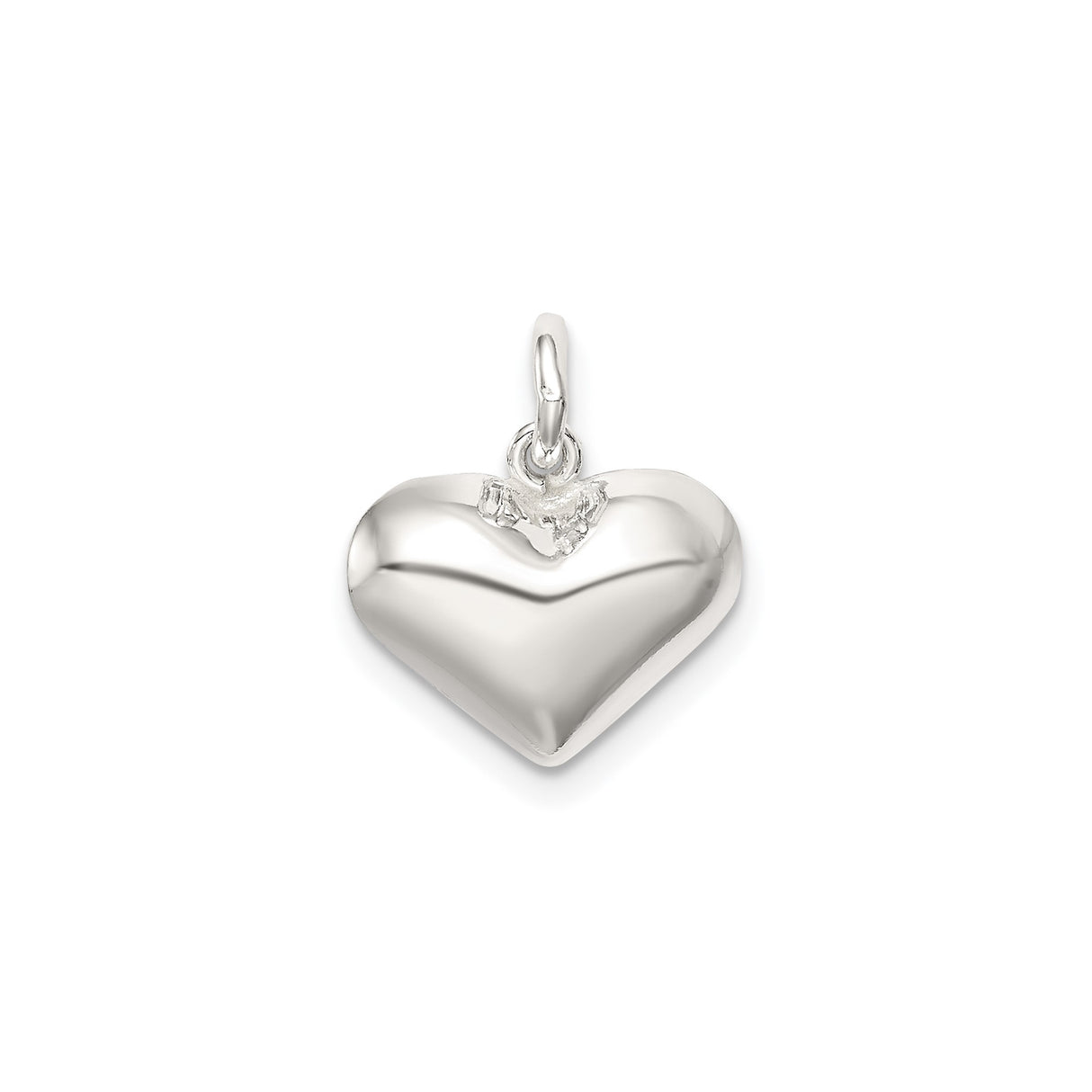 Polished Puff Heart Charm Pendant in Real 925 Sterling Silver
