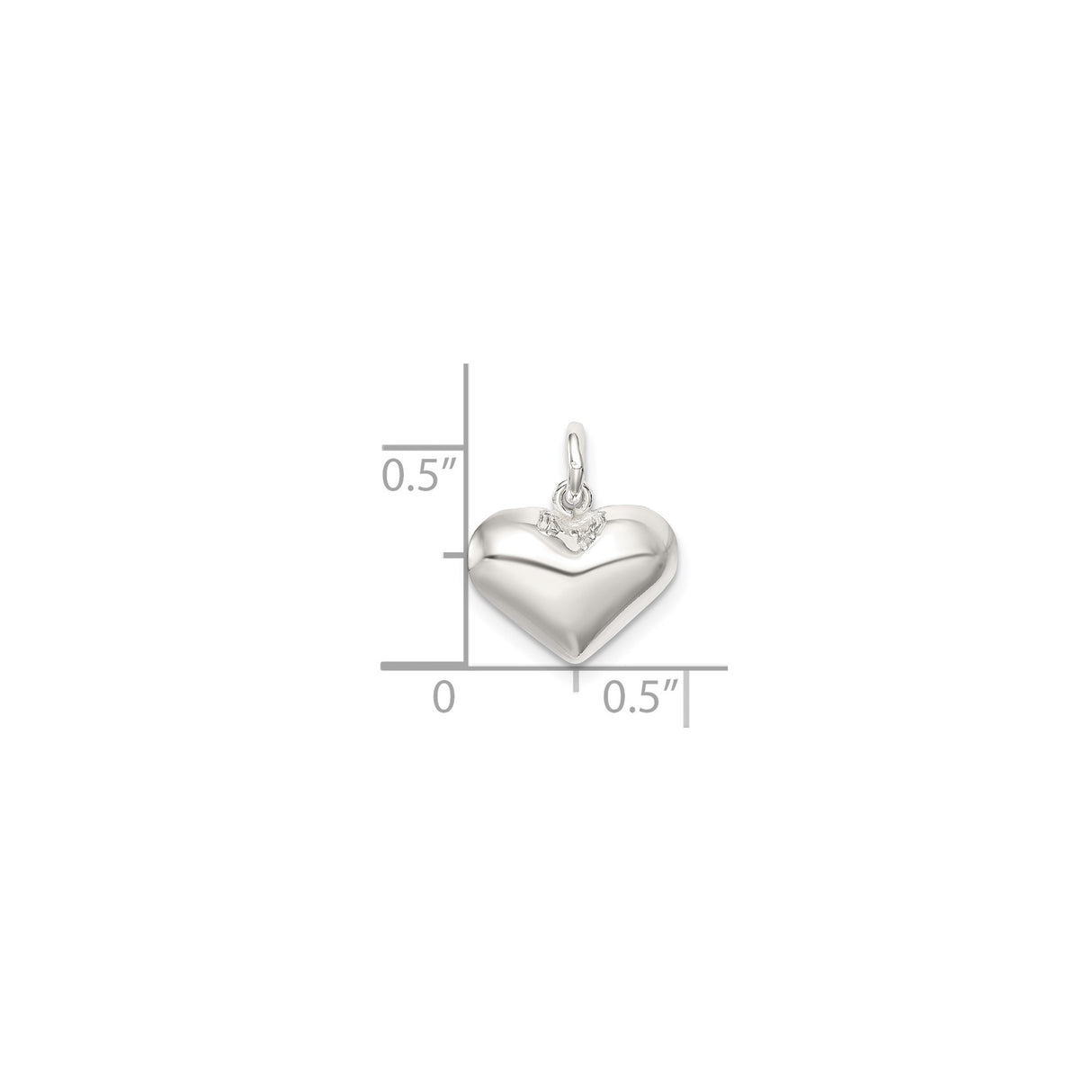 Polished Puff Heart Charm Pendant in Real 925 Sterling Silver
