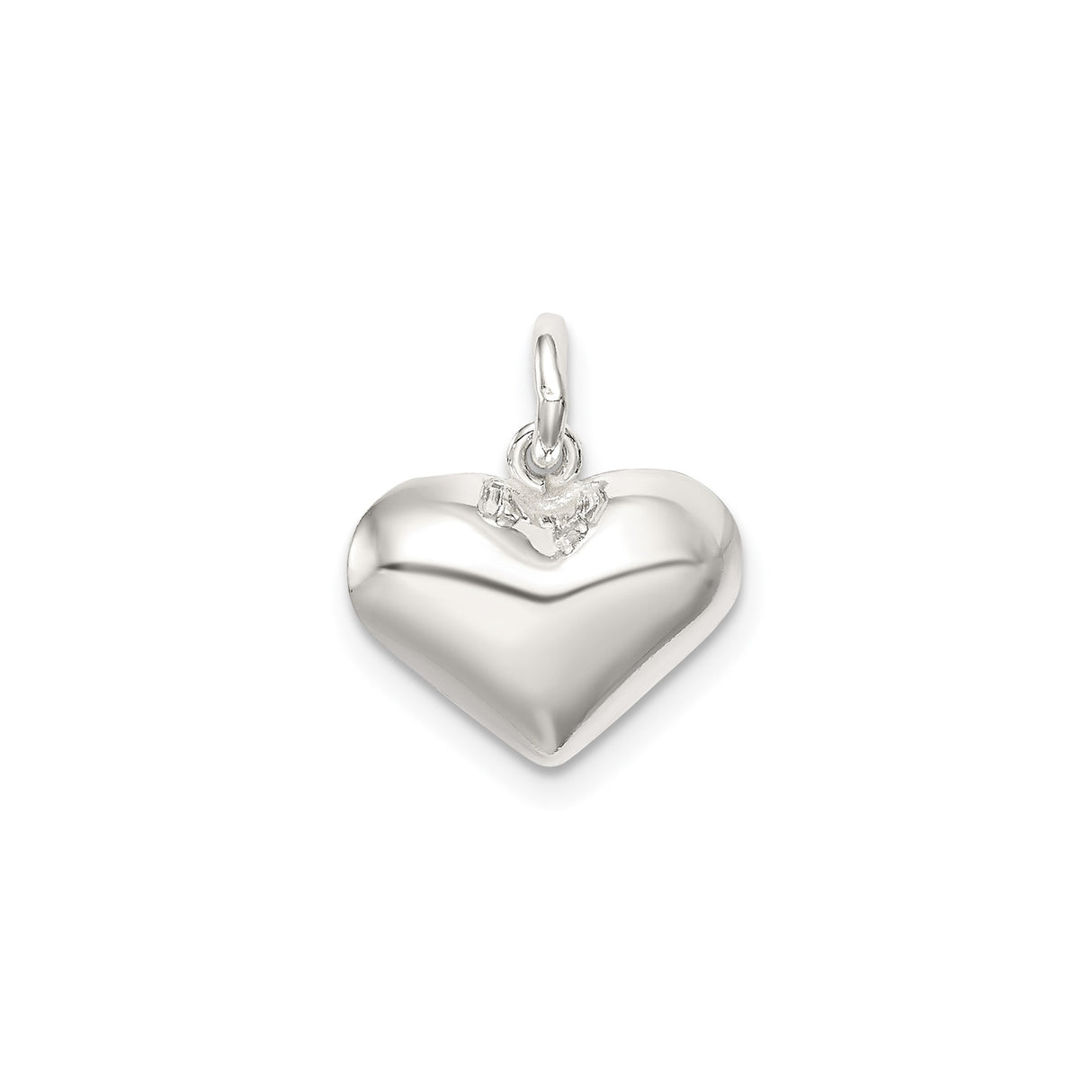 Polished Puff Heart Charm Pendant in Real 925 Sterling Silver