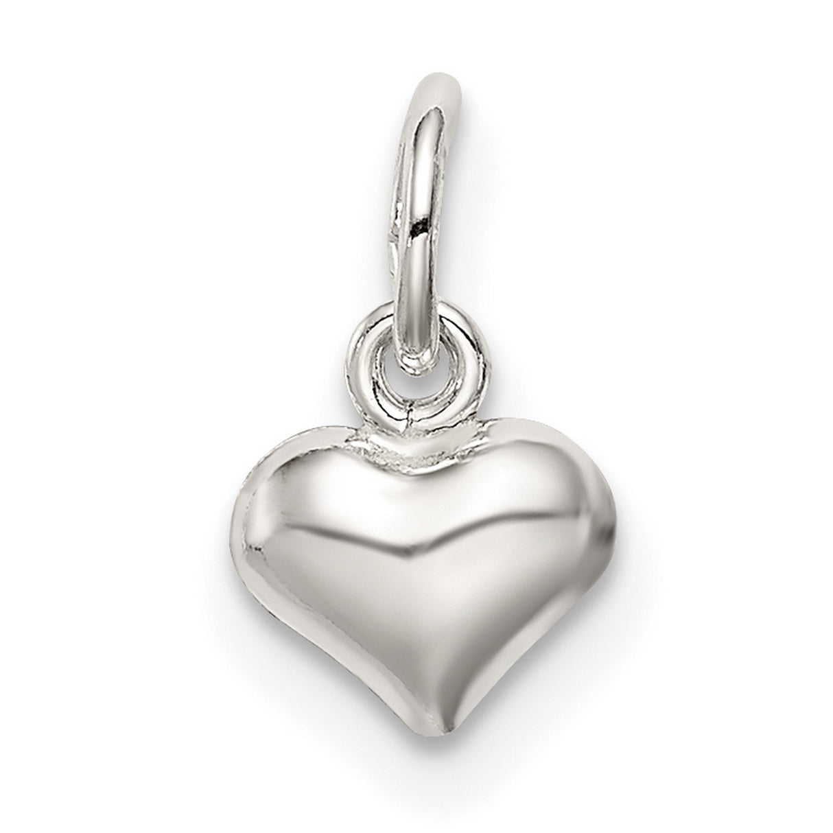 Sterling Silver Puffed Heart Pendant Charm with Smooth Polished Finish