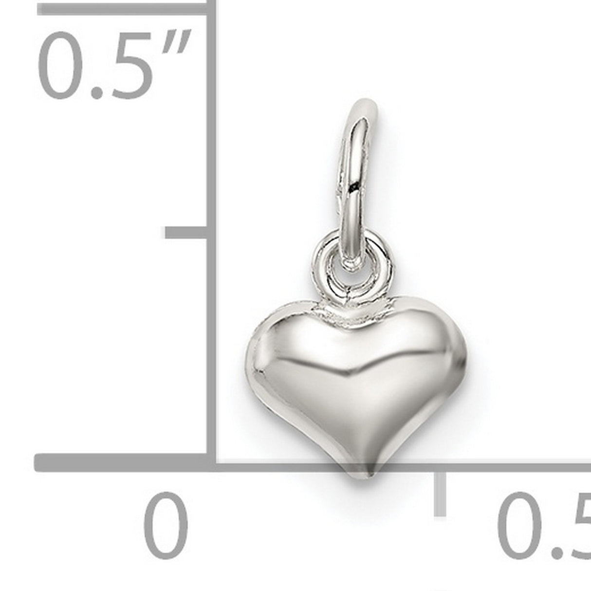 Sterling Silver Puffed Heart Pendant Charm with Smooth Polished Finish