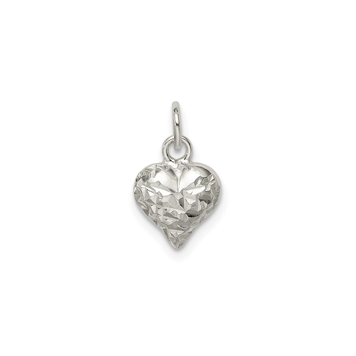 Sterling Silver Heart Charm Pendant with Faceted Puff Design, Romantic Minimalist Jewelry for Women