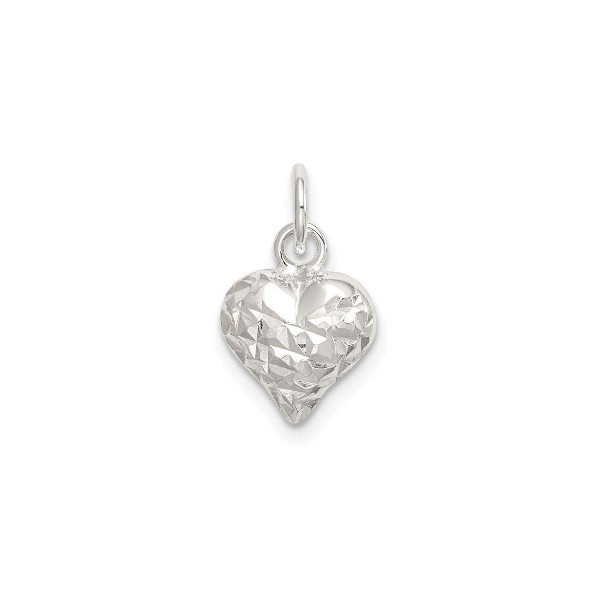 Sterling Silver Heart Charm Pendant with Faceted Puff Design, Romantic Minimalist Jewelry for Women