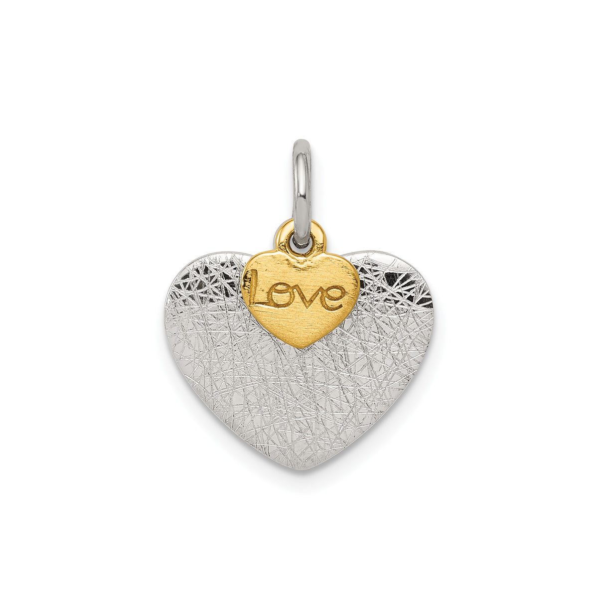 Sterling Silver Heart Pendant with Textured Finish and Gold Plated Love Accent